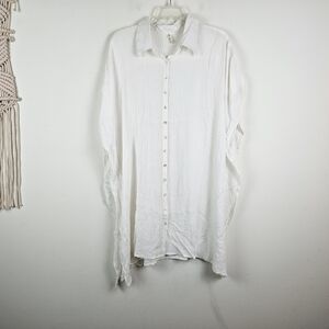 BOHO ME Button Tunic Kimono Top Size M White Oversized  Coverup